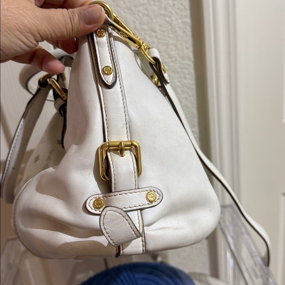 MCM Cream Satchel with Gold Accents - Picture 3 of 9